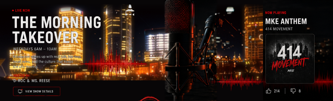 414 Radio Network — Live now: The Morning Takeover, weekdays 6AM–10AM.